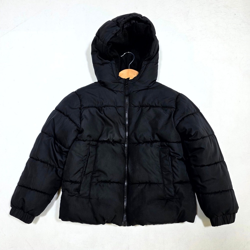 Swiss Tech Puffer Jacket Kids XS 4-5 Black Hooded Quilted Winter Coat Insulated